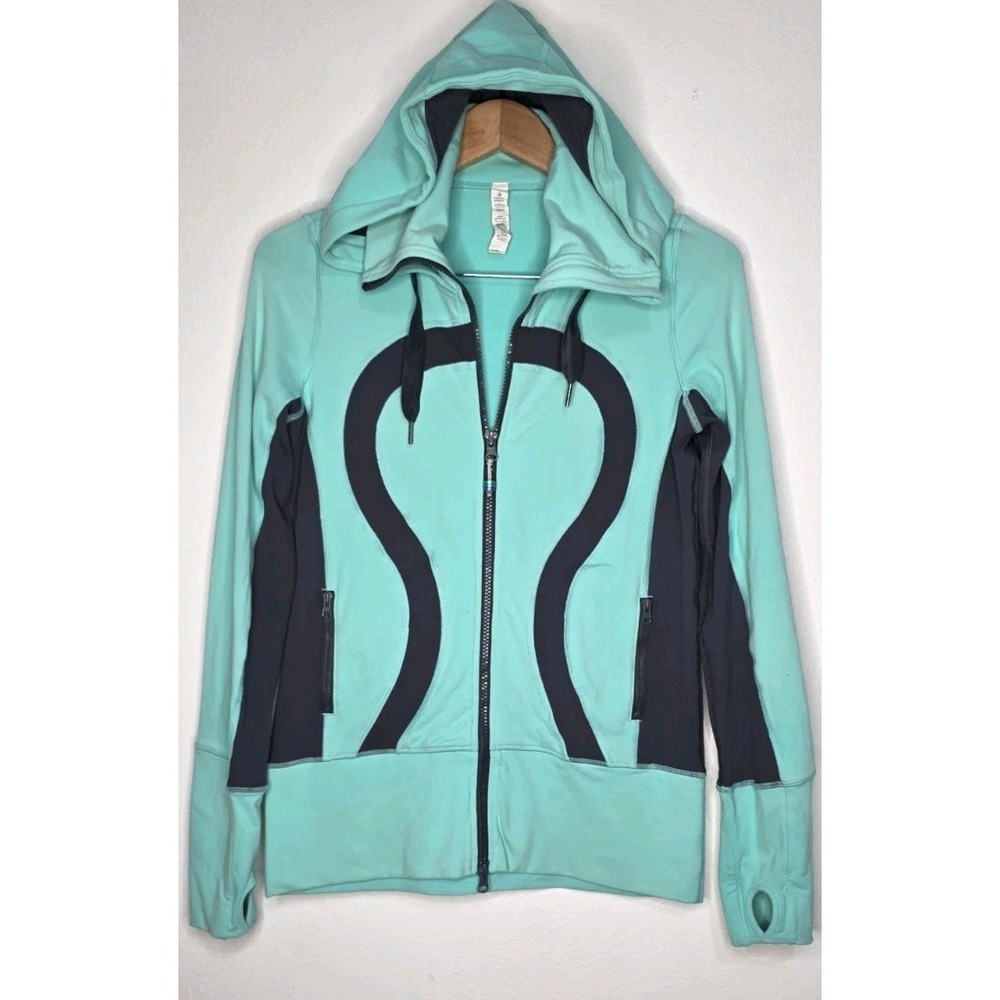 Lululemon Women 6 Full Zip Teal Gray Athletic Workout Hoodie Sweatshirt Yoga